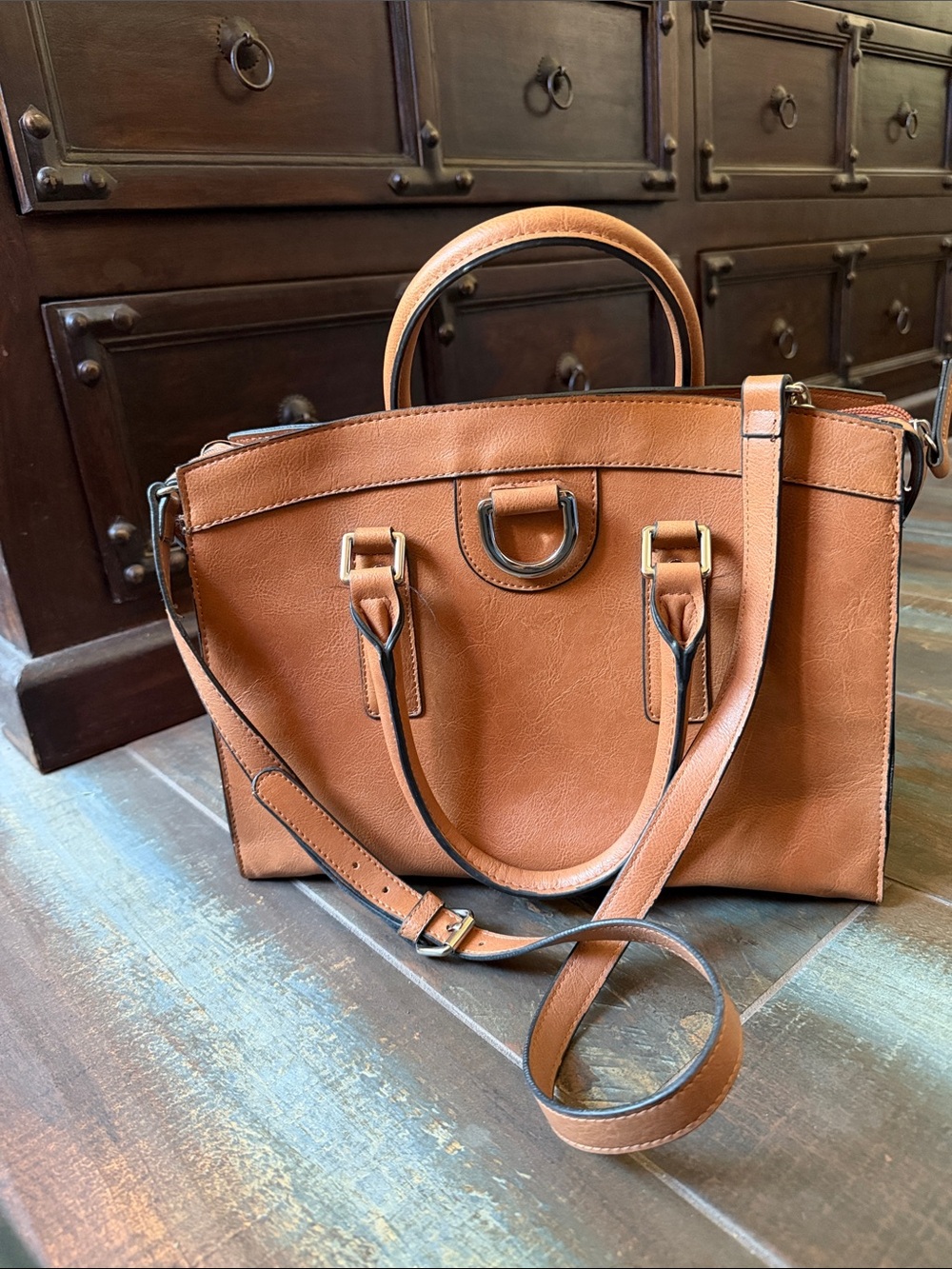 Classic Tan Leather Top-Handle Satchel